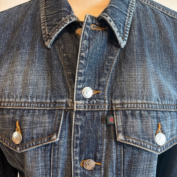 RALPH Ralph Lauren Dark Blue Wash Ruched Shoulder Denim Jean Jacket Medium - Picture 3 of 14